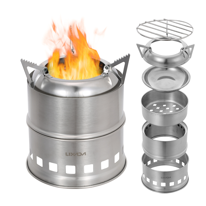 Camping Cooking Wood Stove - Lixada 스테인레스 스틸 목재 스토브, 캠핑