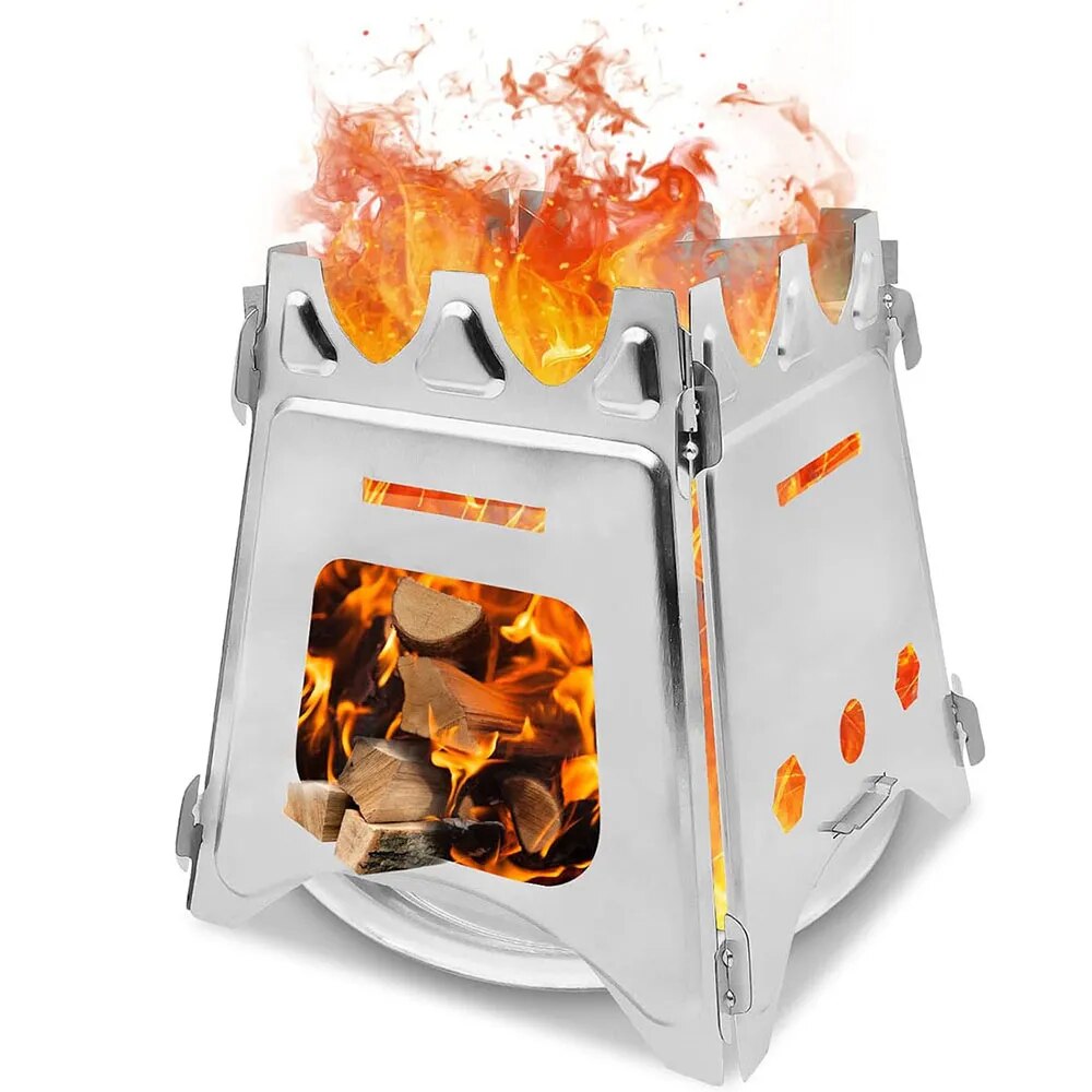 Camping Cooking Wood Stove - 휴대용 캠핑 나무 스토브, 스테인레스 스틸