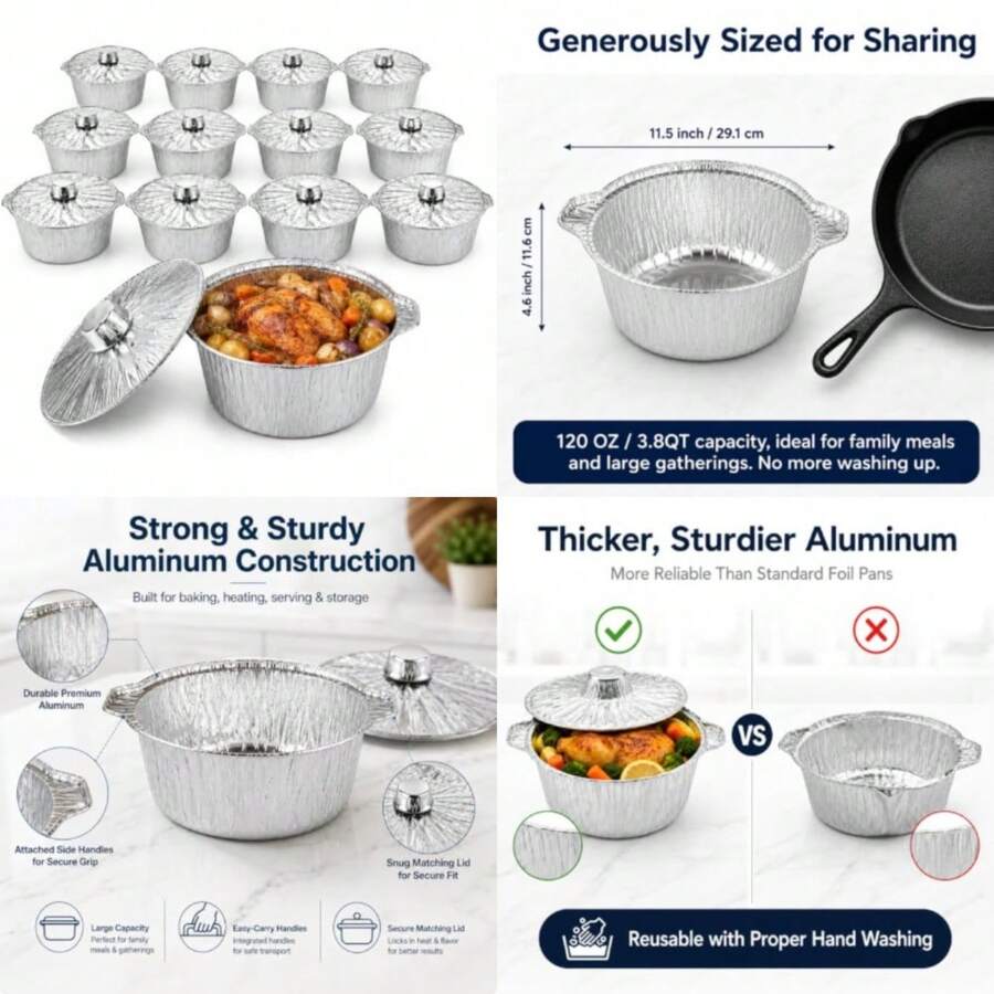 뚜껑이 있는 일회용 냄비 12팩, 캠핑 베이킹 요리용  - Camping Cooking Pan 리뷰 및 가격