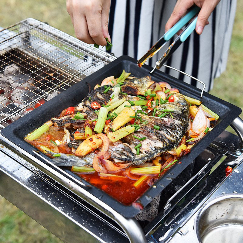 야외용 두꺼운 사각 그릴 팬, 손잡이 두 개, 휴대용  - Camping Cooking Pan 리뷰 및 가격